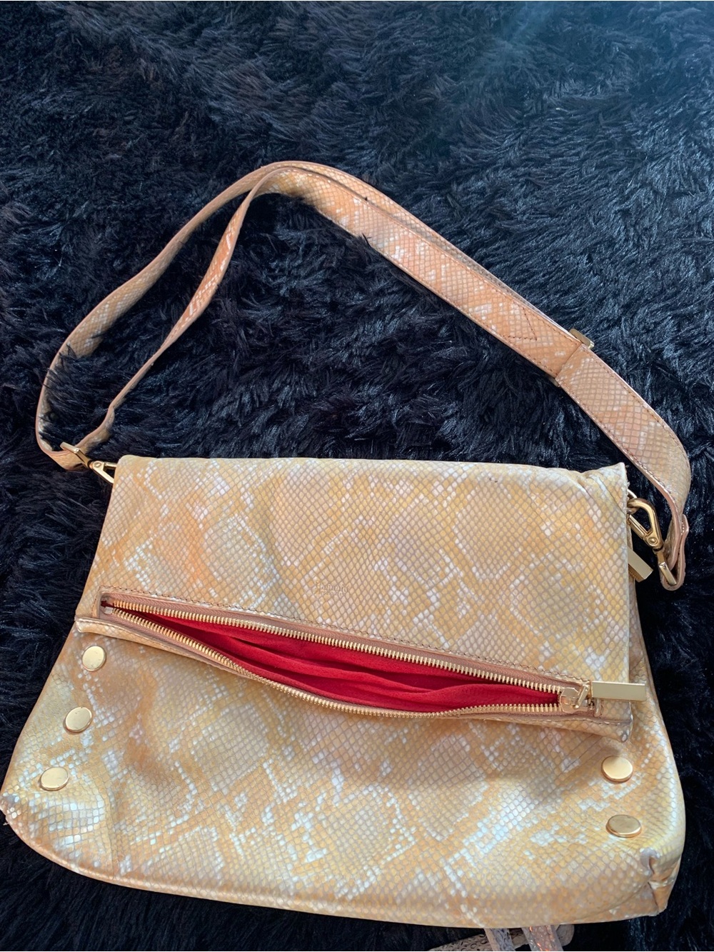 Hammitt Gold Snakeskin Crossbody with Red Zip Accent Large VIP